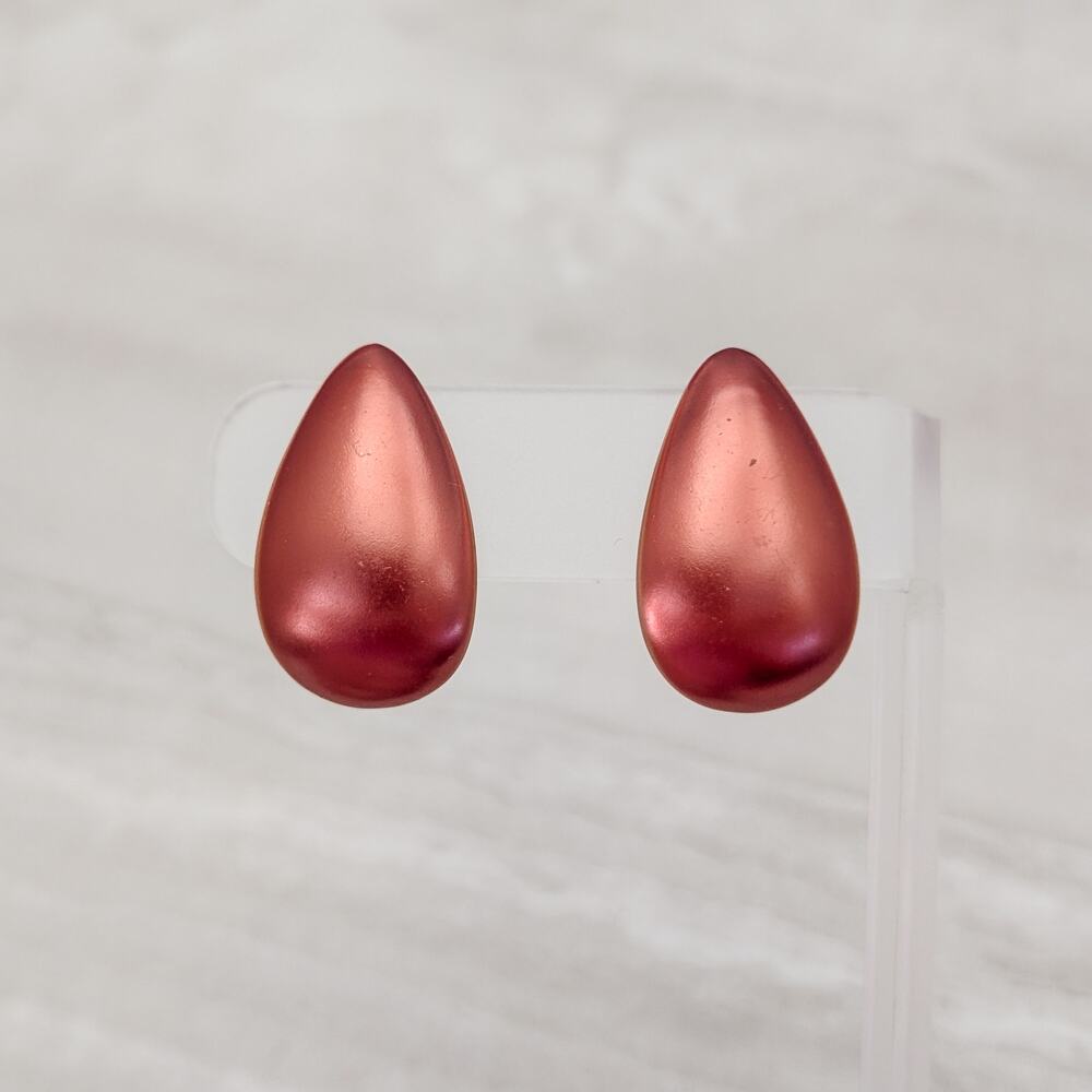 Vintage Screw Back Earrings Dark Burnt Orange Retro Curved Teardrop Shape